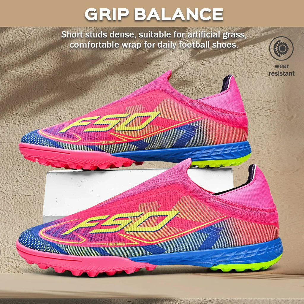 Professional Training TF Soccer Shoes for Men Women Kids PU+Fabric Breathable Wear-Resistant Rubber Sole
