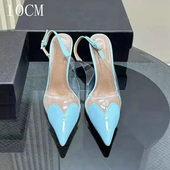 2026 New Style Fashion Heart-shaped Patched Pumps Transparent Platform Pointed-Toe High Heels Evening Shoes