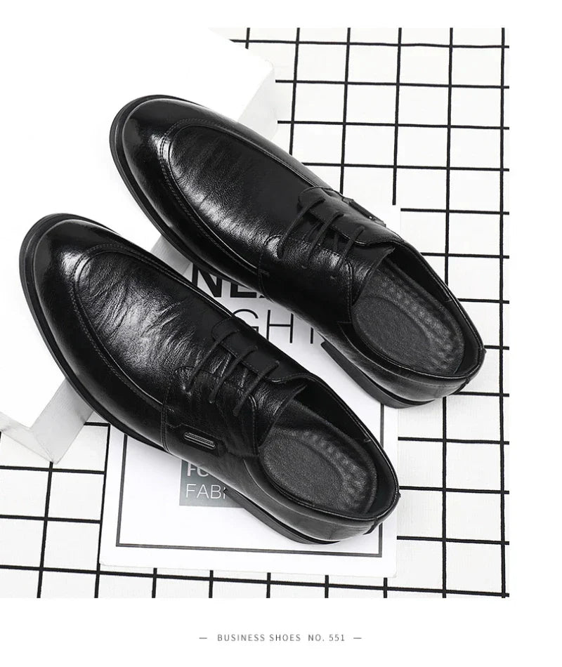 Brown Leather Dress Shoes British Style Lace Up Formal Business Footwear Groom Wedding Shoes Low Top Comfortable Office Shoes
