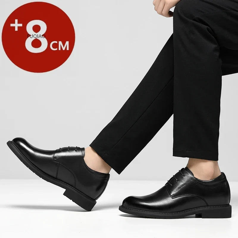 Men Business Elevator Shoes Real Cowhide Invisible Height Increasing Shoes with 3/6/8CM Height Boost Breathable Comfortable