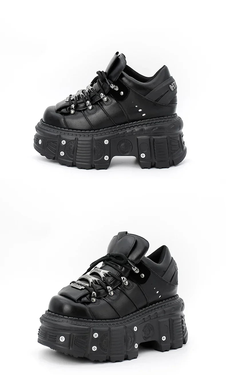 2026 New Punk Style Women Shoes Lace-up Heel Height 6CM Platform Shoes Woman Gothic Ankle Rock Boots Metal Decor Woman Sneakers