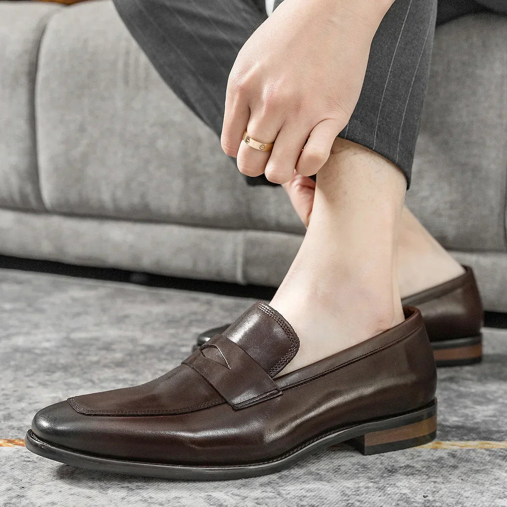 Men's Genuine Leather Shoes Loafer Handmade Shoes Antiskid Elegant Gentleman Oxford Shoes Simple British Style Wedding Shoes
