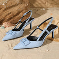 High Quality Blue Metal Embellish Designer Brand Sandal Women Pointed Toe Back Strap Buckle Slide Sandal Elegant Plus Size Mules