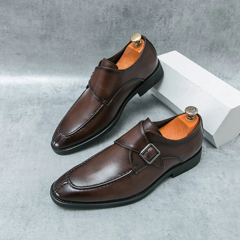 Men's business casual leather shoes cowhide retro round head British leather shoes men's leather big head men's shoes tide