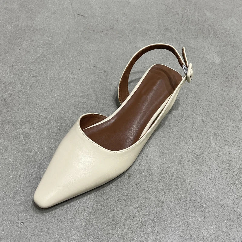 SUOJIALUN 2023 Spring New Shallow Slip On Women Slingback Shoes Soft Casual Ladies Sandal Shoes Flat Heel Outdoor Dress Mules