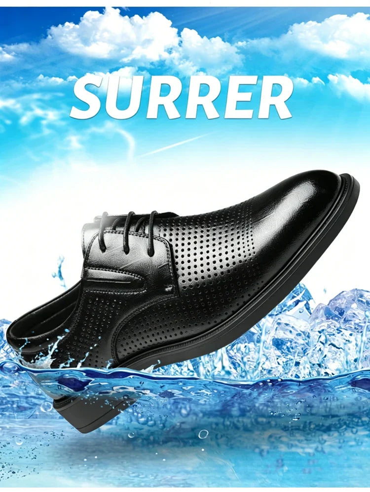Men's Summer Breathable Leather Shoes British Style Comfortable Soft Business Formal Derby Shoes Hollow out Design-SJ6607-1