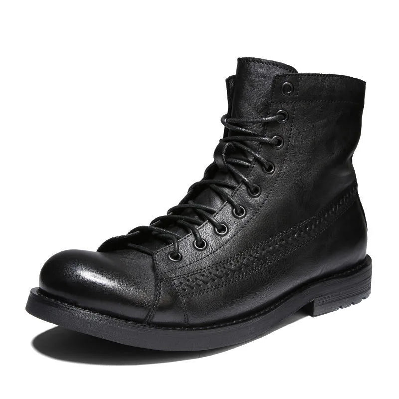Luxury Men's Boots Handmade Retro Men Ankle Boots High Quality Leather High-top Shoes Fashion British Style Men Motorcycle Boots