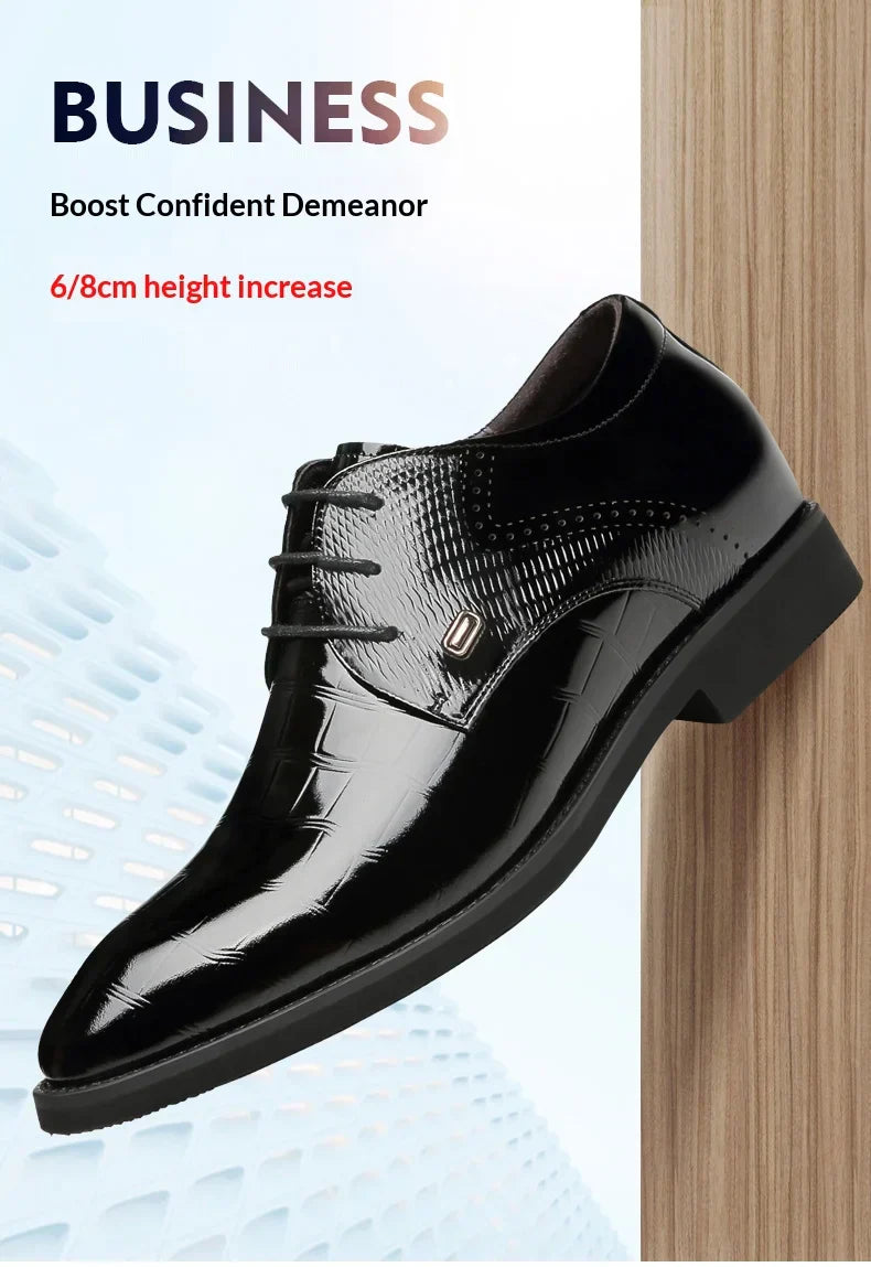 Mens Elevator Shoes 6/8CM Height Increase Invisible Hidden Formal Oxford Derby Leather Dress Shoes for Wedding Business Lace Up