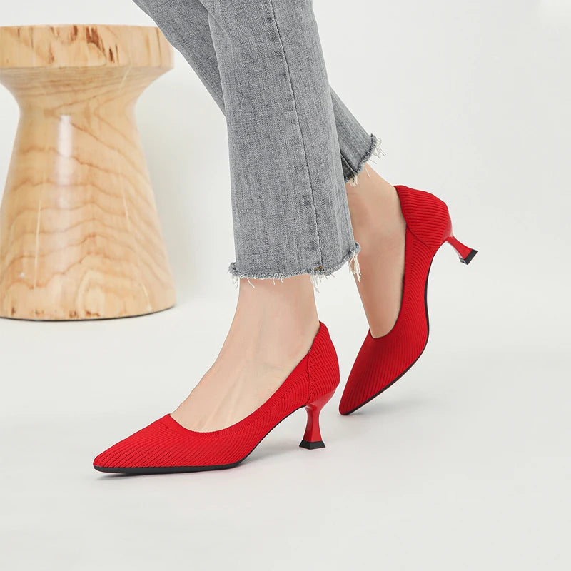 Women's High Heels Fashion Pattern Soft Knitted Comfortable Breathable Shoes 2026 New (6cm High)