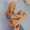 Classic Suede Metal Buckle Thick Bottom Sandals Women Summer 2026 Soft Platform Wedge Heel Sandals Plus Size Woman's Beach Shoes