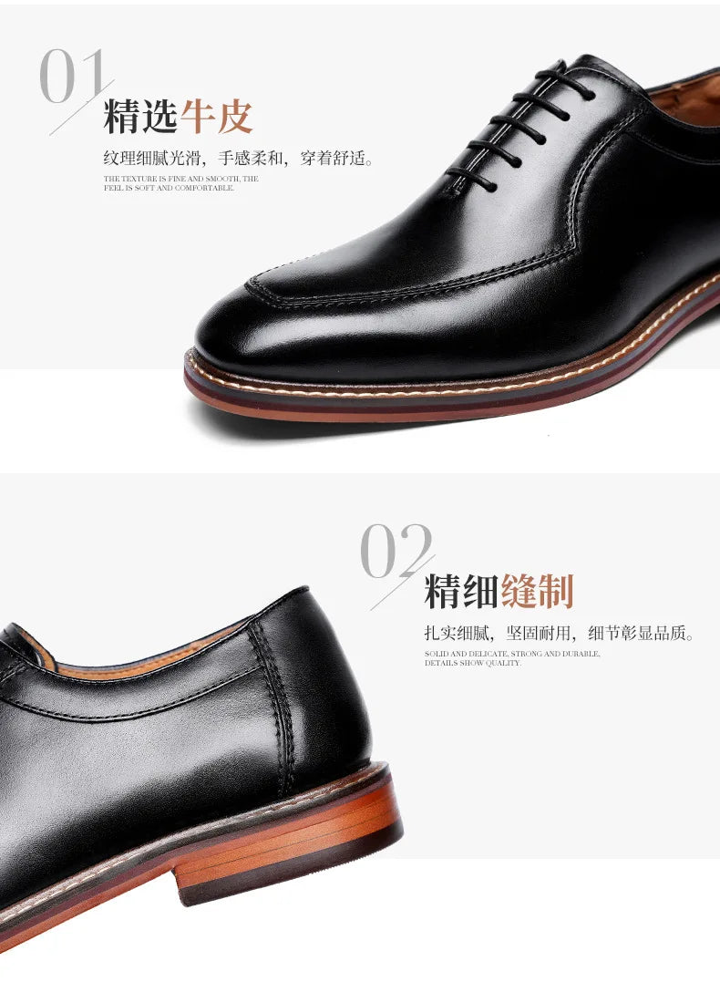 Dress Shoes Men Italian Style Genuine Leather Men's Wedding Shoes Lace Up Formal Gentleman Shoes Party Office High Heel