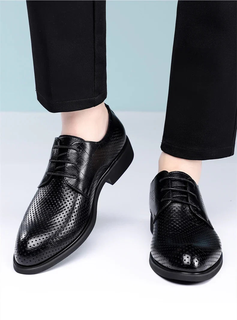 Men Spring Summer Hollow Out Breathable Elevator Shoes 6cm Hidden Height Increasing Business Formal Dress Office Wedding Shoes