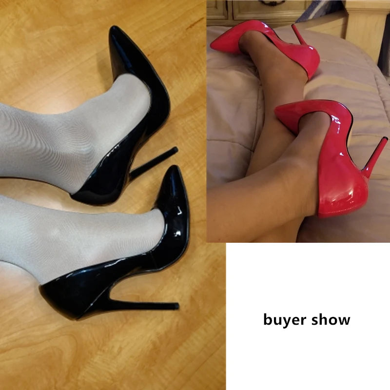 Fashion High Heels Sexy Shoes Women Pumps Large Size 43 44 45 White Stiletto Heel Patent Leather Office Wedding Shoes Hey Si Mey