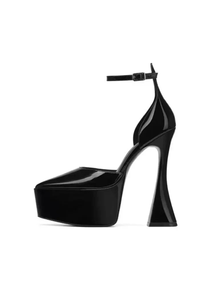 2025 Spring/Summer Women's New 15cm Thick High Heel Sandals Platform Pointed Banquet Wedding Women's Large Single Shoes