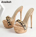 Aneikeh Sexy Leopard Platform Sandals High Heels 2025 Summer Slippers Mules Ladies Fashion Peep Toe Slip On Club Shoes Sliders
