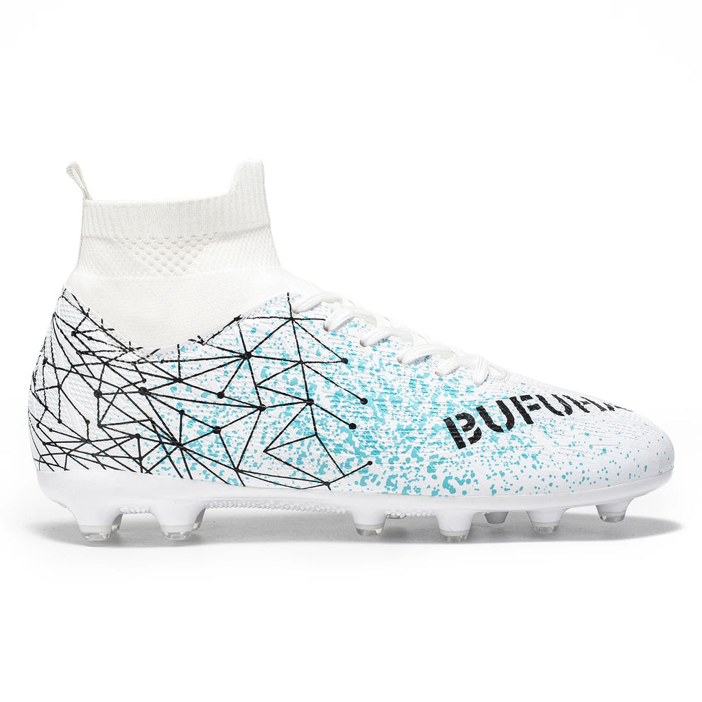 AG FG Long Studs Soccer Shoes PU Fabric Blend Upper TPU Tough Sole Strong Grip Wear Resistant for Men Women Youth Matches