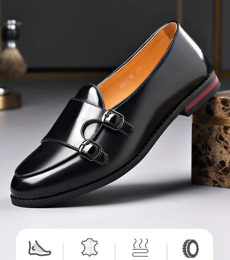 Spring Summer New Cow Leather Shoes for Men Buckle Designer Loafers Male Solid Color Big Size Fashion Business Casual Shoes Man