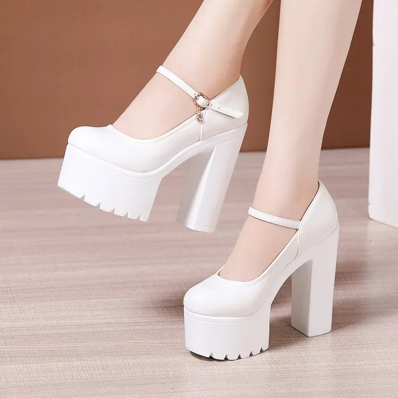 15cm Small Size 32-43 Fashion Red Silver White Wedding Shoes Women Pumps 2026 Fall Block High Heels Shoes Platform Model Partry