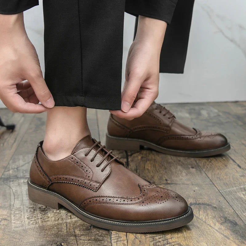 Handmade Mens Wingtip Oxford Shoes Grey Leather Brogue Men's Dress Shoes Classic Business Formal Shoe for Men Chaussure Hommes