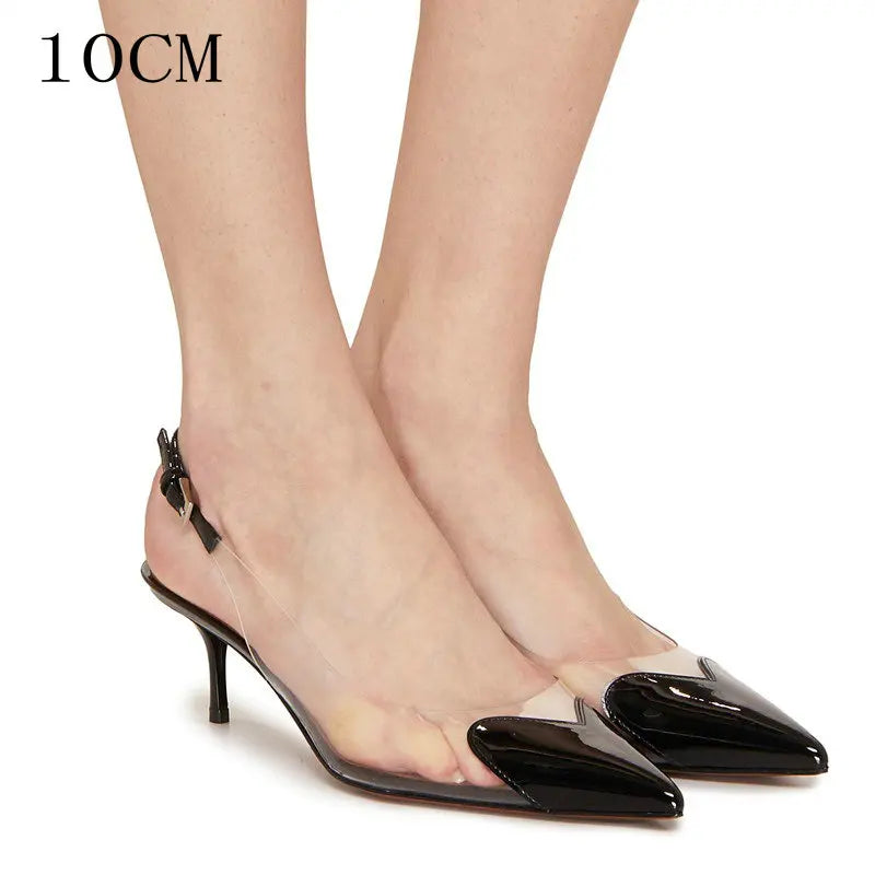 2026 European Summer New Women'S Sandals Pointy Thin Heels High Heels Back Empty Head Transparent Film Fashion Women'S Pumps