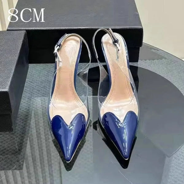 2026 New Style Fashion Heart-shaped Patched Pumps Transparent Platform Pointed-Toe High Heels Evening Shoes