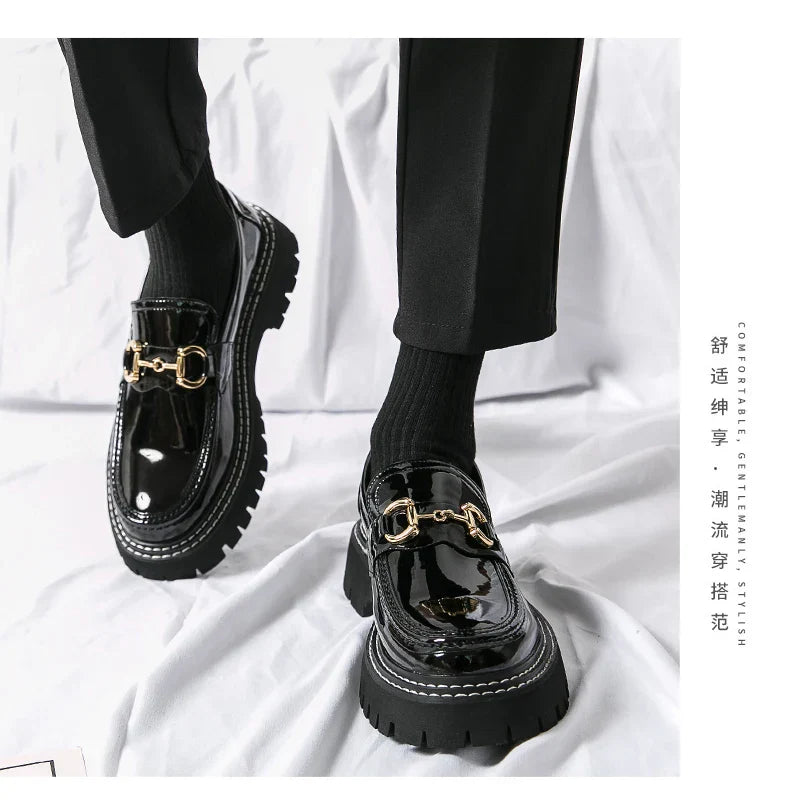 New Men Patent Leather Loafers Fashion Casual Shoes Male Thick Sole Increased Height Slip On Breathable Comfortable Driving Shoe