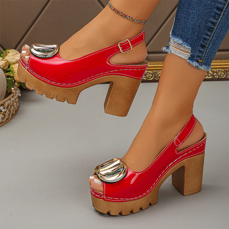 Vintage Platform High Heel Sandals Women Ankle Strap Slingbacks Summers Shoes Woman 2026 Metal Detor Plus Size 43 Sandals Ladies