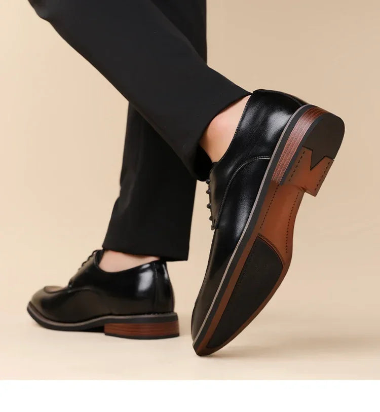 Men's Formal Leather Shoes, Comfortable Soft Sole Office Derby Shoes, Breathable Anti-Slip Business Men's Shoes-HT1009