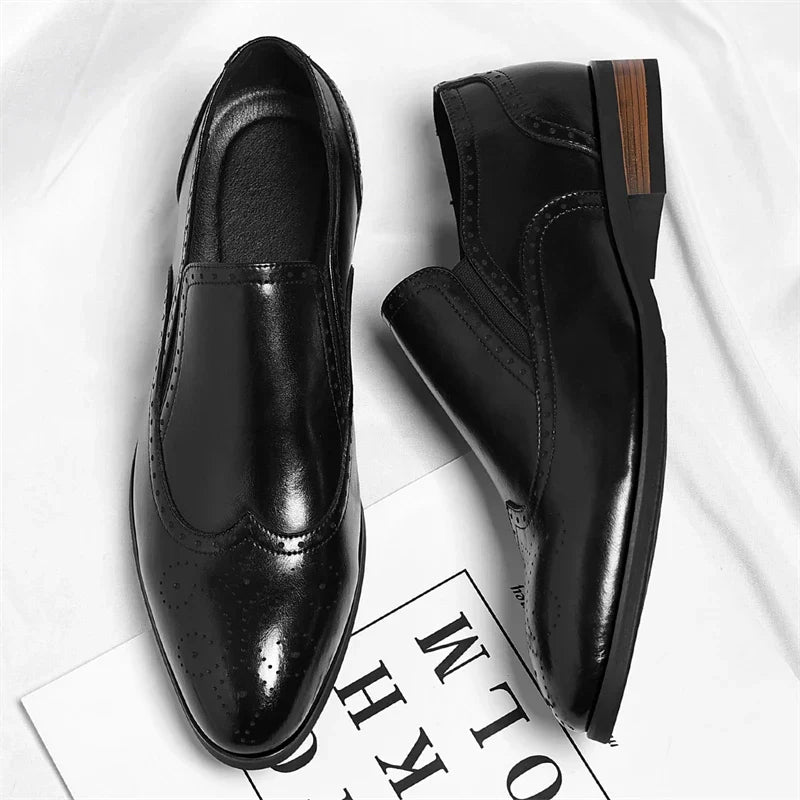 Men's Genuine Leather Brogue Loafers Dress Shoes with Wingtip Perforations Comfortable Business Casual Oxfords Office & Weddings