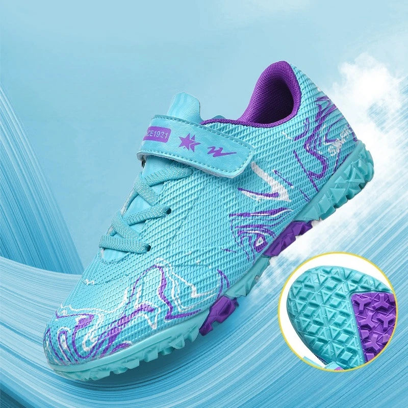Double Star Children's Football Shoes, Velcro Without Tie Straps, TF Sole Nail Anti Slip Grip, Elementary School Football Shoes