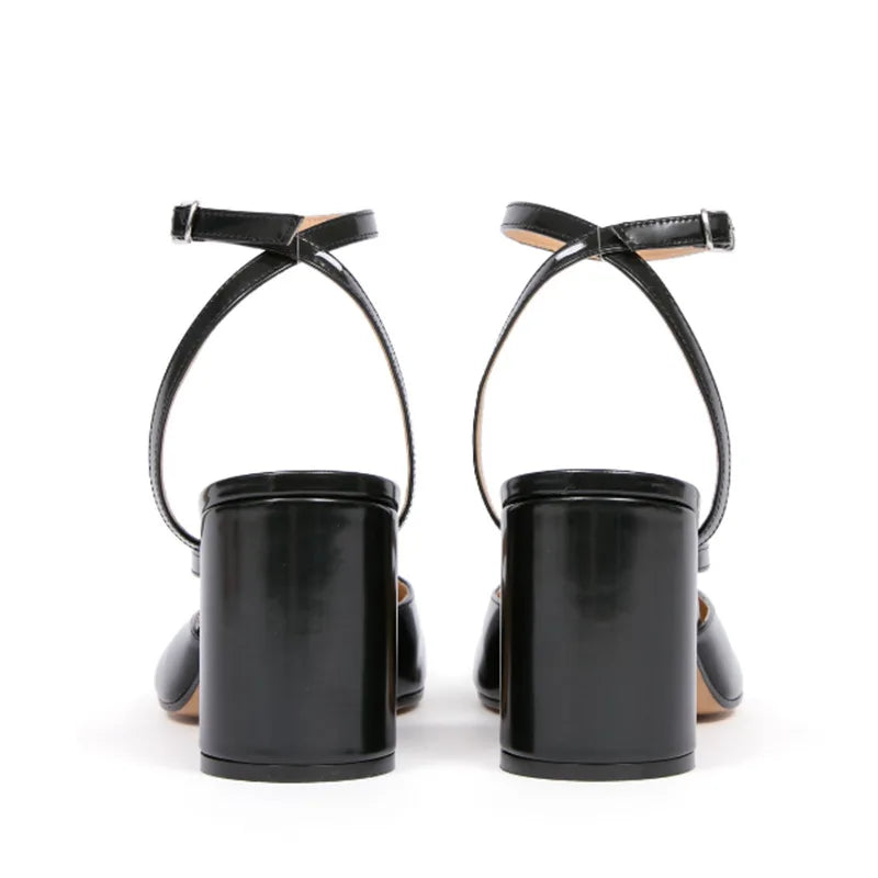 New Fashion Patent Leather Cross Strap Tabi Women Sandals Summer Slingbacks Split toe Thick High heels Chunky Shoes Sandals