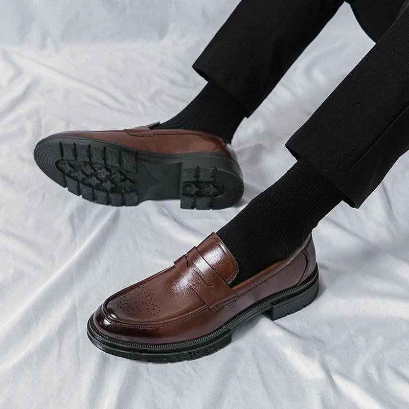 Platform Wedding Brogues Shoes For Men Classic Office Social Men's Dress Leather Shoes Formal Casual Business Loafers Male
