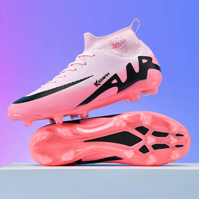 Double Star Women's Soccer Shoes, TF/AG Sole Studs, Anti Slip Grip, Stable Support, Women's High Top Soccer Shoes