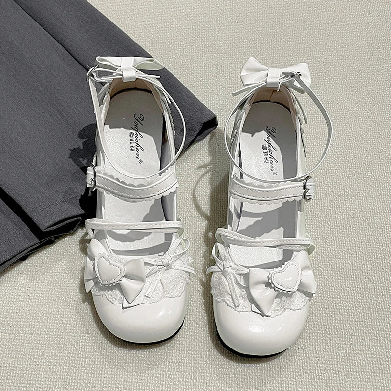 Ballet Style Thick Heel Women Lolita Mary Jane Shoes Fashion Butterfly-knot Outdoor Women's Party Dress Pumps
