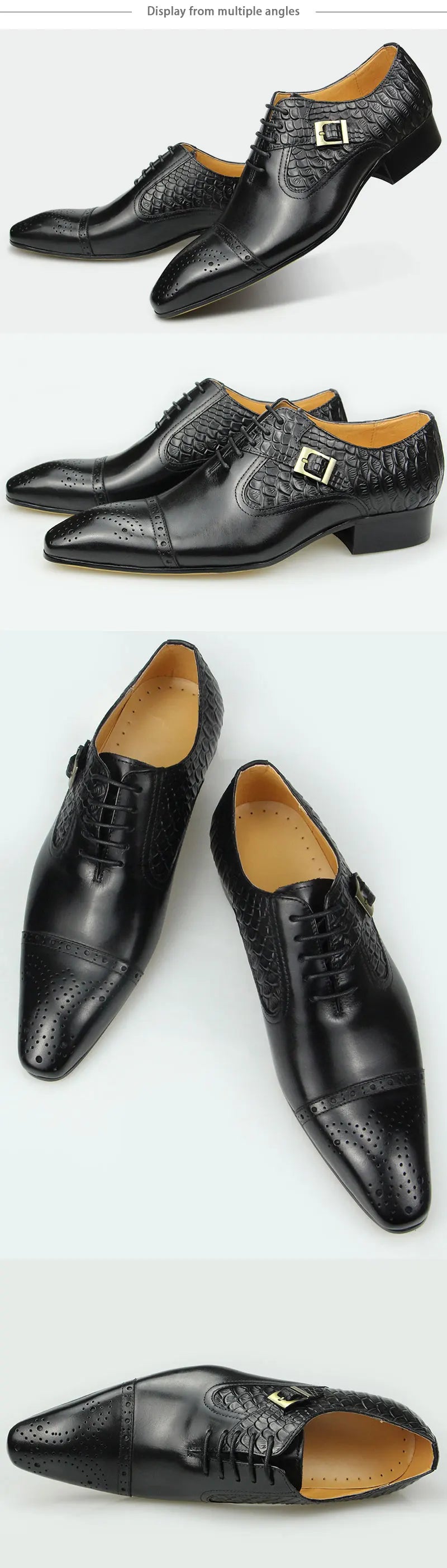 Newest High-end Leather Shoes Dress Oxford Brogue Wedding Party Formal Shoe for Men Lace Up Luxury Fashion Leather Metal Buckle