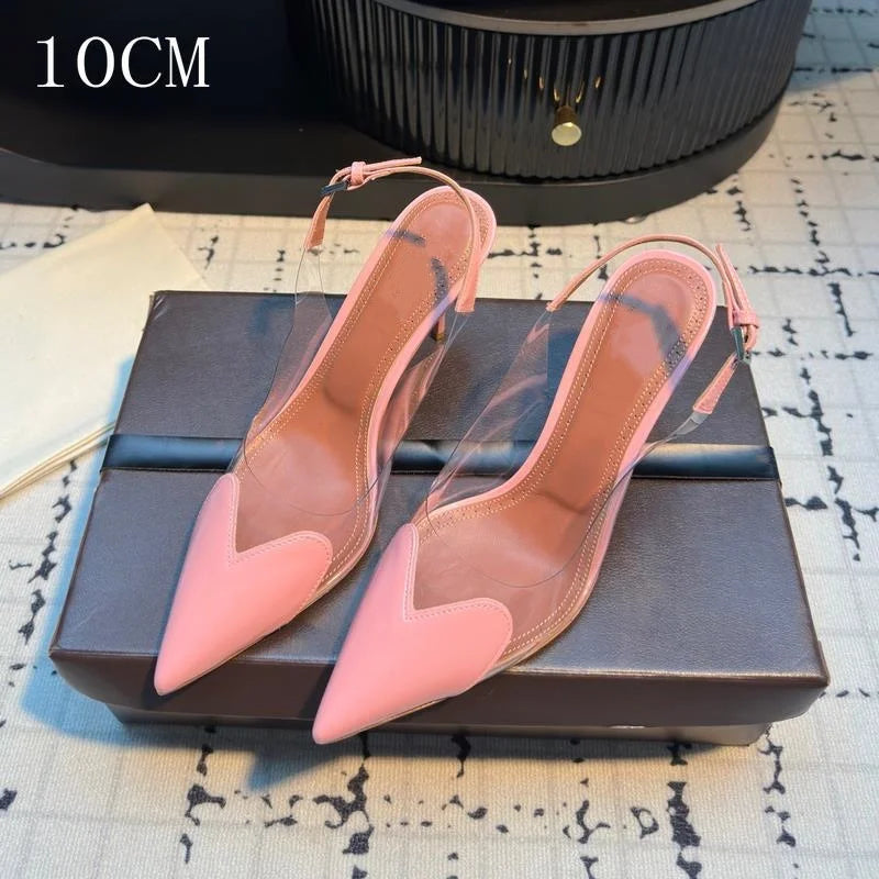 2026 Summer Pointed Shallow Mouth Sweet Love Shape Pumps Transparent Pvc Shoes Thin High-Heeled Dress Women'S Sandals