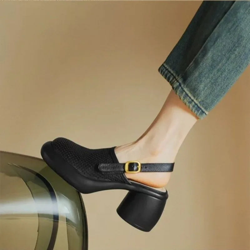 Women Vintage Hollow Chunky Platform Sandals Summer New Soft Thick Sole Buckle Shoes Woman Fashion Non-Slip Beach Slides Sandals