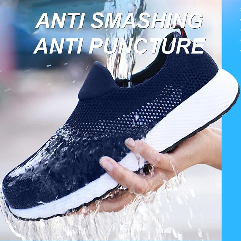 Breathable Safety Shoes Man Steel Toe Anti-Puncture Reinforced Sole Men's Work Shoes Lightweight Slip Resistant Safety Sneaker