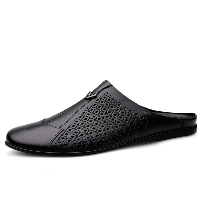 Summer Men Shoes Casual Brand Mens Penny Loafers Genuine Leather Luxury Half Slipper For Men Breathable Lazy Driving Shoes Man