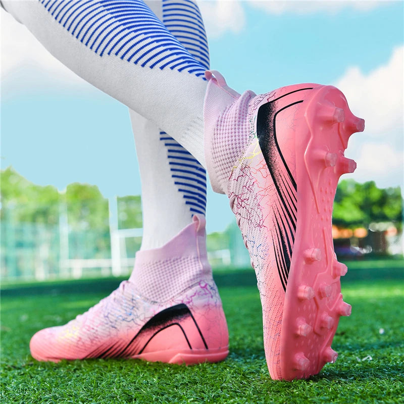 Men Soccer Shoes Professional Cleats High-Top Athletic Turf Football Boots Outdoor/Indoor Professional Futsal Training Sneakers