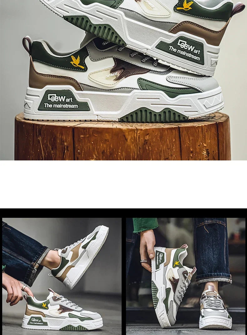 2024 Autumn New Casual Sports Shoes Men's Leather Low-Top Fashion Trend Easiest for Match Running Shoes Men's Skateboard Shoes Suitable for Outdoor Sports
