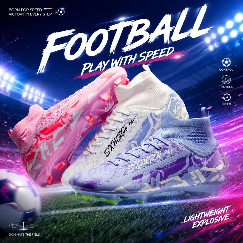 Double Star Football Shoes, FG Anti Slip Grip Men's and Women's Football Shoes, High Top Natural Grass Football Shoes
