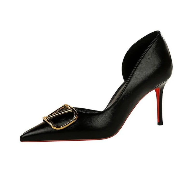 Popular Pointed Red-soled High-heeled Shoes for Women, Shallow-mouth Stiletto Side Hollowed-out Single Shoes, Banquet Shoes