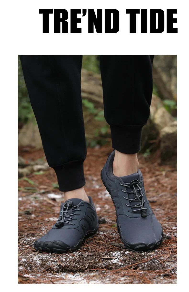 Men's Winter Warm Barefoot Shoes Waterproof Wide Toe Non-Slip Rubber Sole Plush Lined Hiking Shoes Outdoor Sneakers Running Shoe