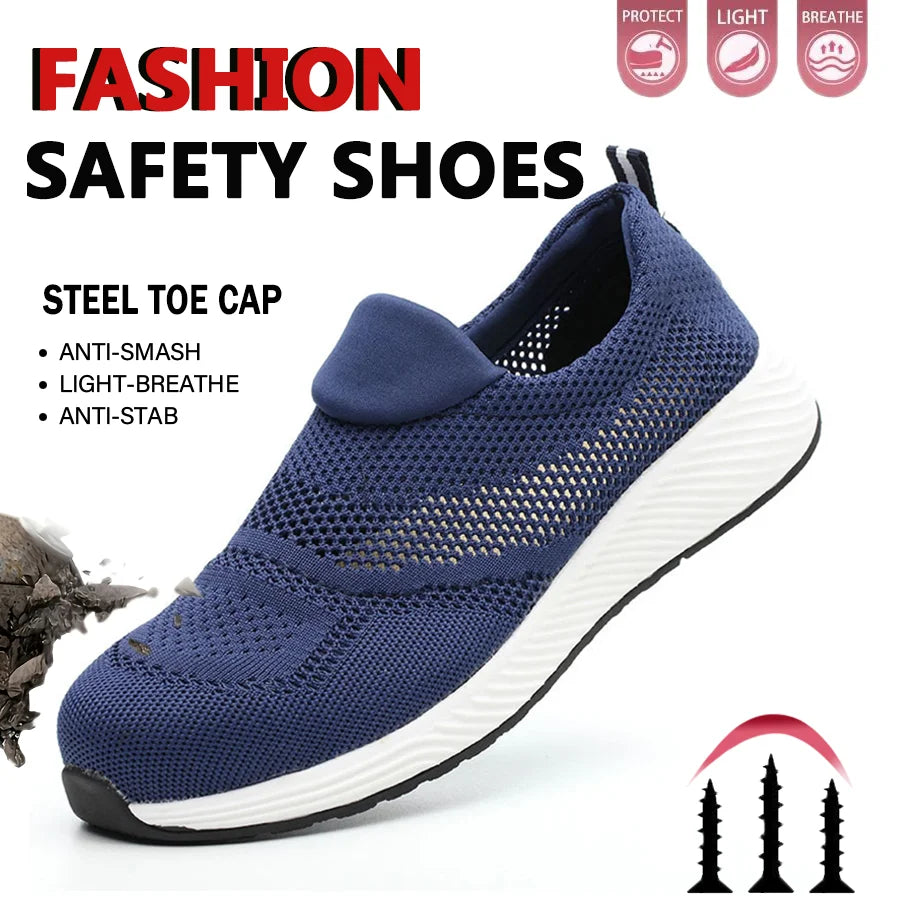 Breathable Safety Shoes Man Steel Toe Anti-Puncture Reinforced Sole Men's Work Shoes Lightweight Slip Resistant Safety Sneaker