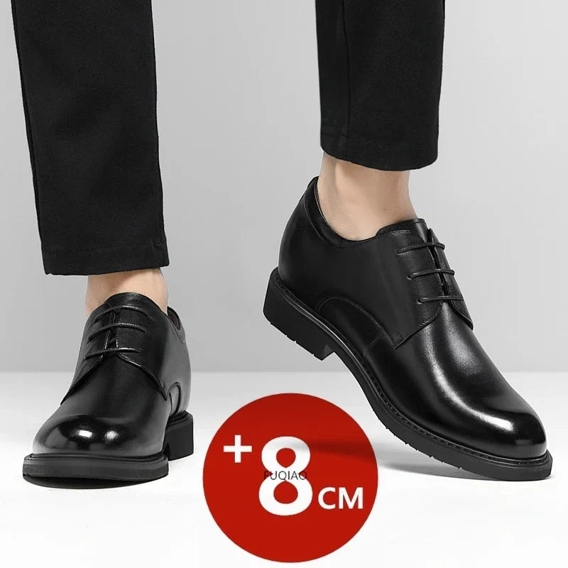 Men Business Elevator Shoes Real Cowhide Invisible Height Increasing Shoes with 3/6/8CM Height Boost Breathable Comfortable