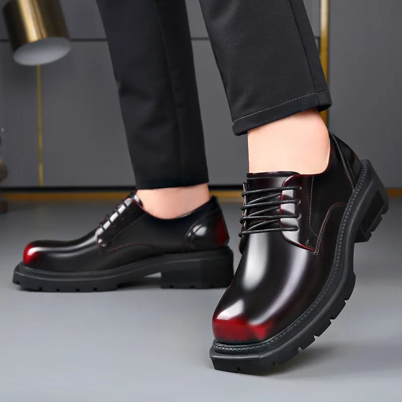British Thick-soled Formal Leather Shoes Men Spring Autumn Lace Designer Platform Shoes Male Fashion Business Casual Shoe Man