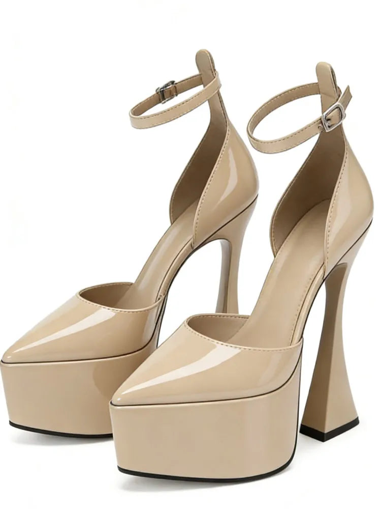 2025 Spring/Summer Women's New 15cm Thick High Heel Sandals Platform Pointed Banquet Wedding Women's Large Single Shoes