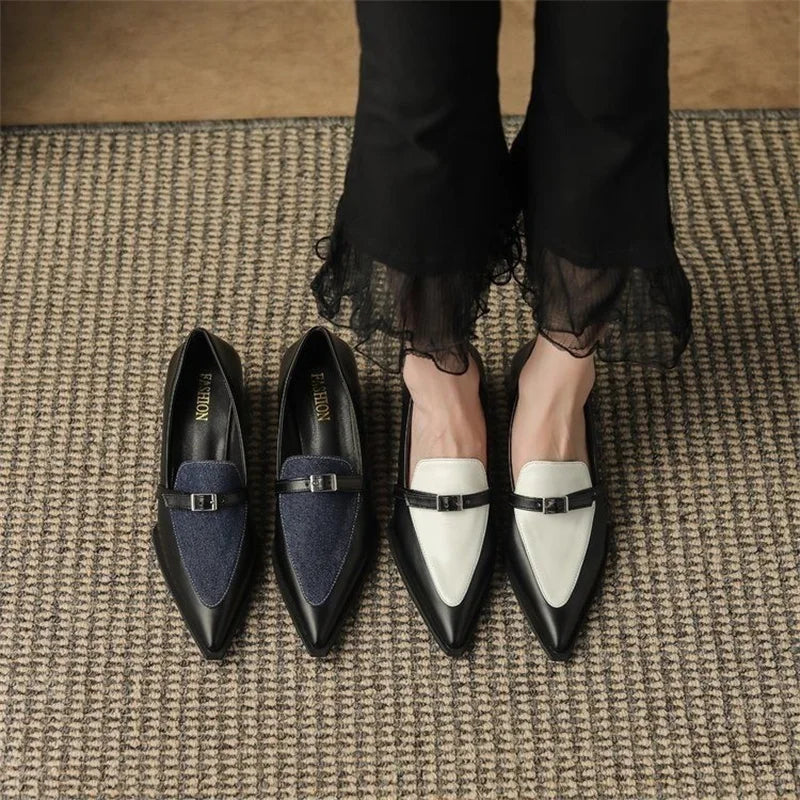 New Summer Style Fashionable Comfortable Wear-resistant Belt Buckle Thick Heel Medium Pointed Matching Women's Single Shoes