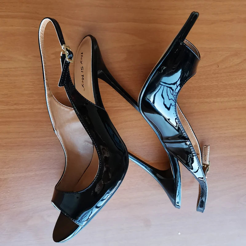 Peep Toe Summer Sandals Women Shoes 2026 Elegant Large Size Black Red High Heels 13cm Mules Sling Sexy Wedding Party Shoes Lady